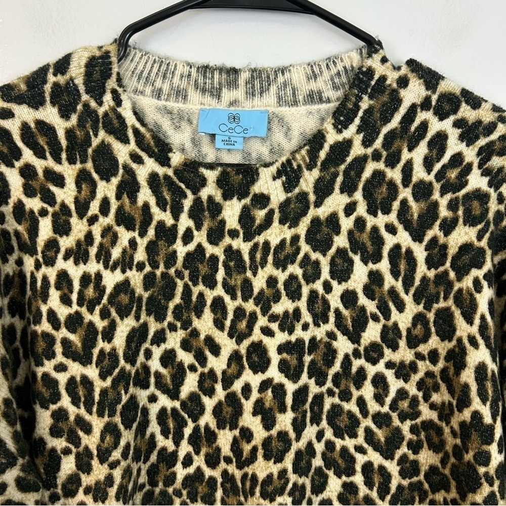 NWT CeCe Leopard Animal Print Pullover Crewneck Sweater Size Small - Picture 2 of 10